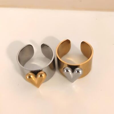 Bague réglable en acier inoxydable en forme de cœur
