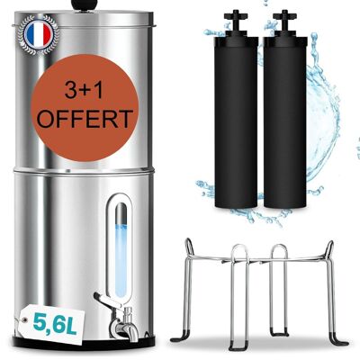 3+1 gratis: Filtro de agua por gravedad de 5,6 l – Purificador de agua por gravedad – Fuente con filtro de carbón activado