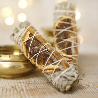 White Sage, Orange, and Cinnamon - 10cm Smudge Bundle