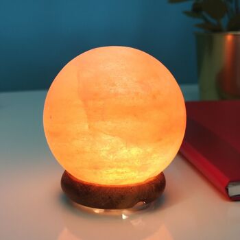 Lampe USB Sphère en Cristal de Sel d’Himalaya – Base en Bois – Objet de Décoration 4