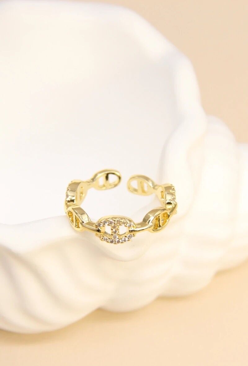 Verstellbarer Edelstahl-Gliederring mit Strasssteinen