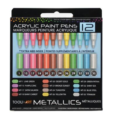 Juego de marcadores acrílicos TOOLI Metallics 12 colores EF 07 mm