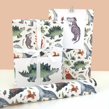 Papier cadeau, dinosaures, coloré, joyeux, 50 x 70 cm 4