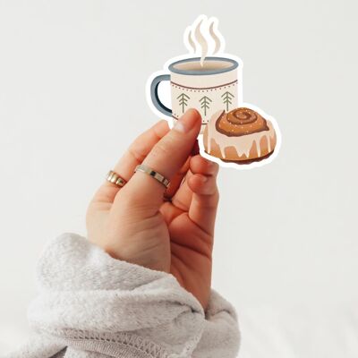 Autocollant vinyle Rouleau de cannelle Camping Mug Autocollant - Kanelbulle Kiss Cut Sticker Travel Hygge