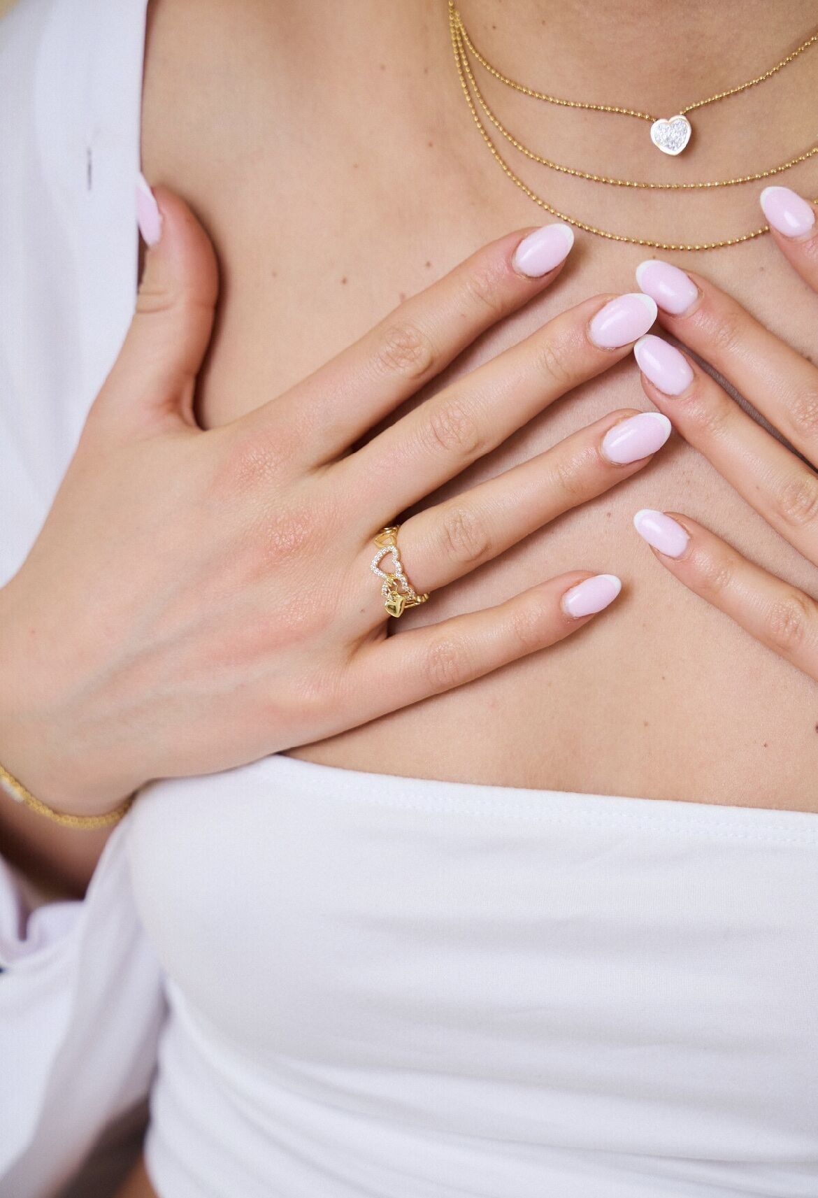 Bague - breloque coeur strassé en acier inoxydable : élégance et tendance