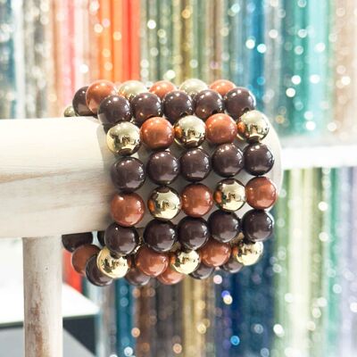 Bracelet résine 14 mm - Modèle couleur Marron, cuivré et doré