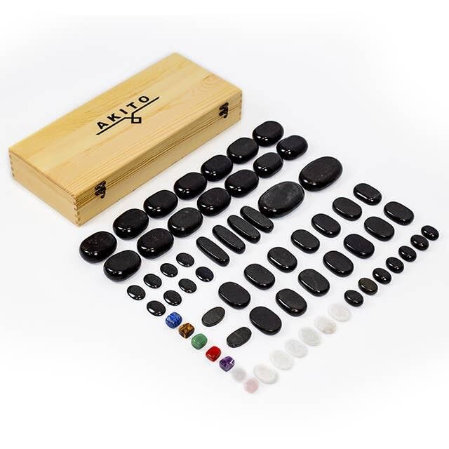 Pierres de massage en basalte Akito - Ensemble de 64 pièces.