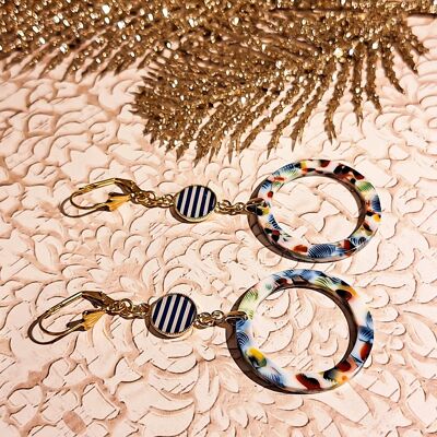 Boucles bohème marin rayures bleu blanc doré bohème chic Bijou inox Fête des mères Cadeau Maman Cadeau Maîtresse