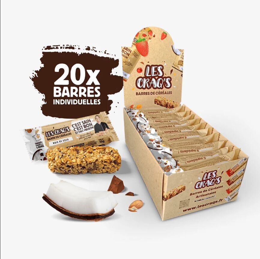 Box of 20 Artisanal Cereal Bars ==> Les Craq's - COCO -