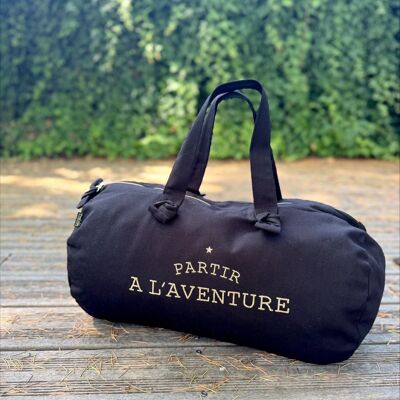 Black "Go on an Adventure" Duffel Bag