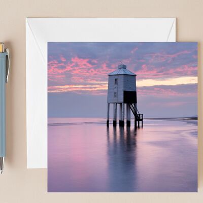 Tarjeta de felicitación de la costa de Somerset: fotografía del faro de Burnham-on-Sea