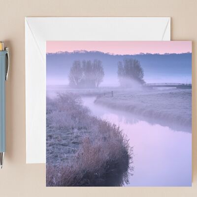 Somerset Countryside greeting card - misty dawn photograph