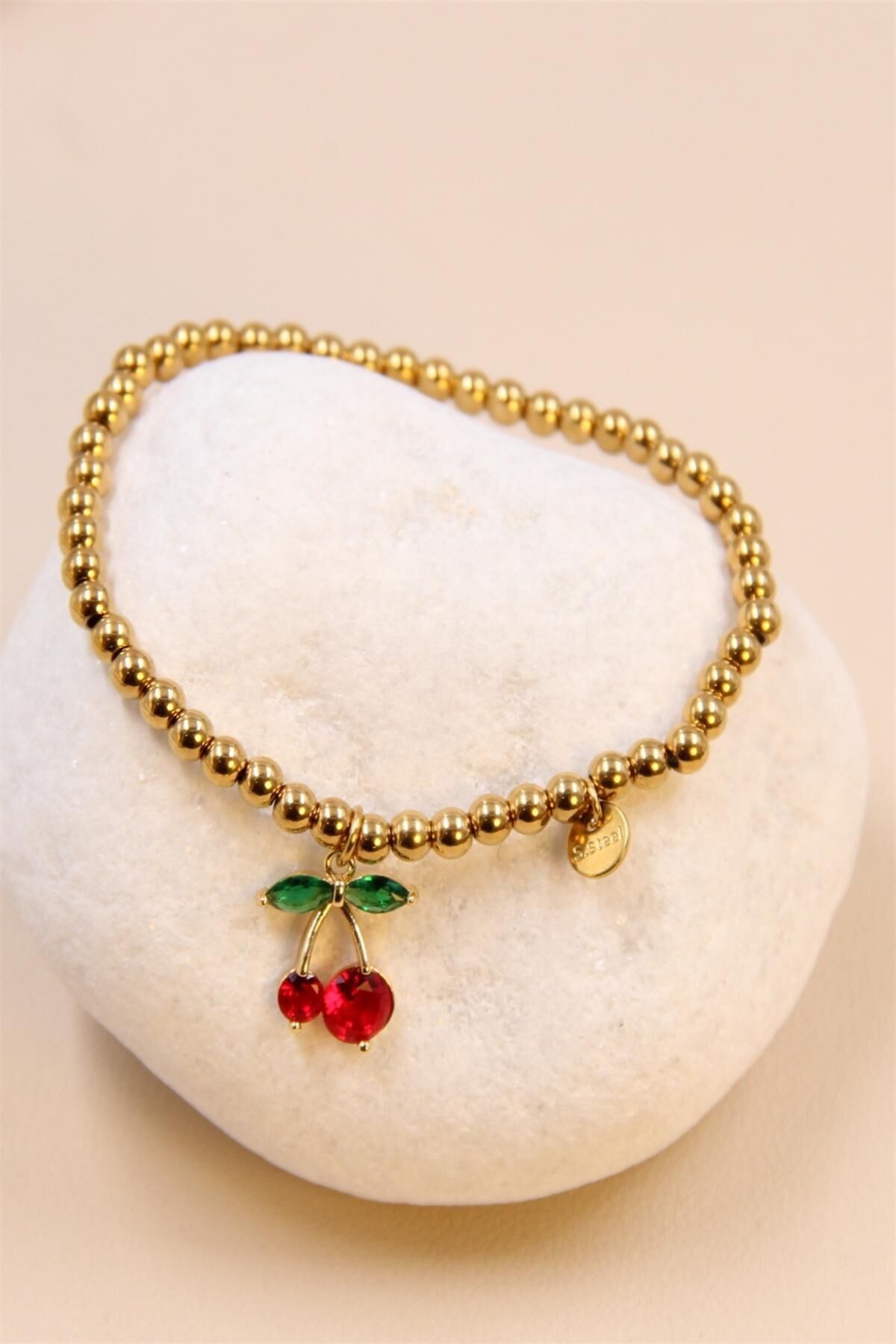 Bracelet Cerise en Perles en Acier Inoxydable - Élégance et Originalité