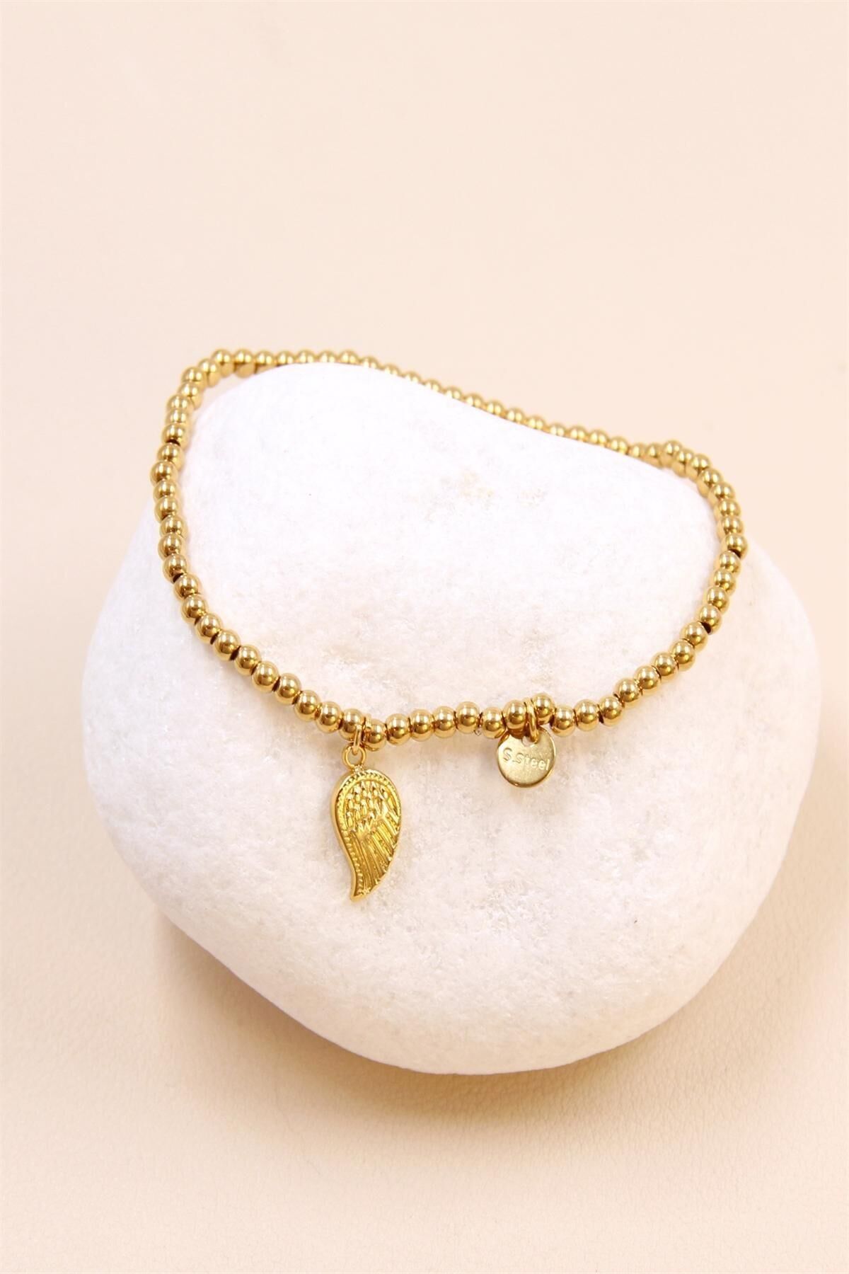 Bracelet Perles Élastique avec Pendentif Ail en Acier Inoxydable