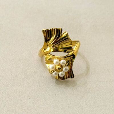 Gingko Leaf Adjustable Stainless Steel Ring