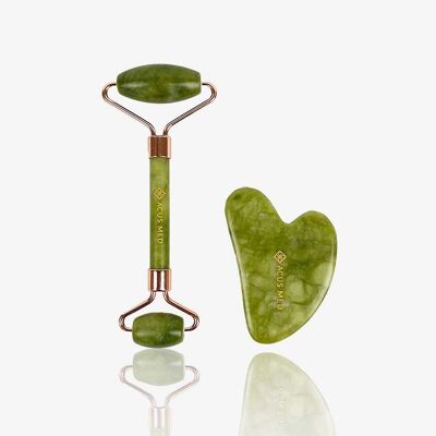 Set Gua Sha | Set di strumenti Gua Sha | - Pietra + rullo verde
