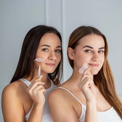 Set Gua Sha | Set di strumenti Gua Sha | Pietra + rullo rosa