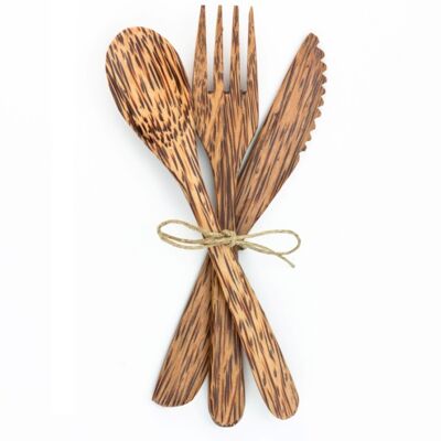Set of 3 reusable coconut wood cutlery