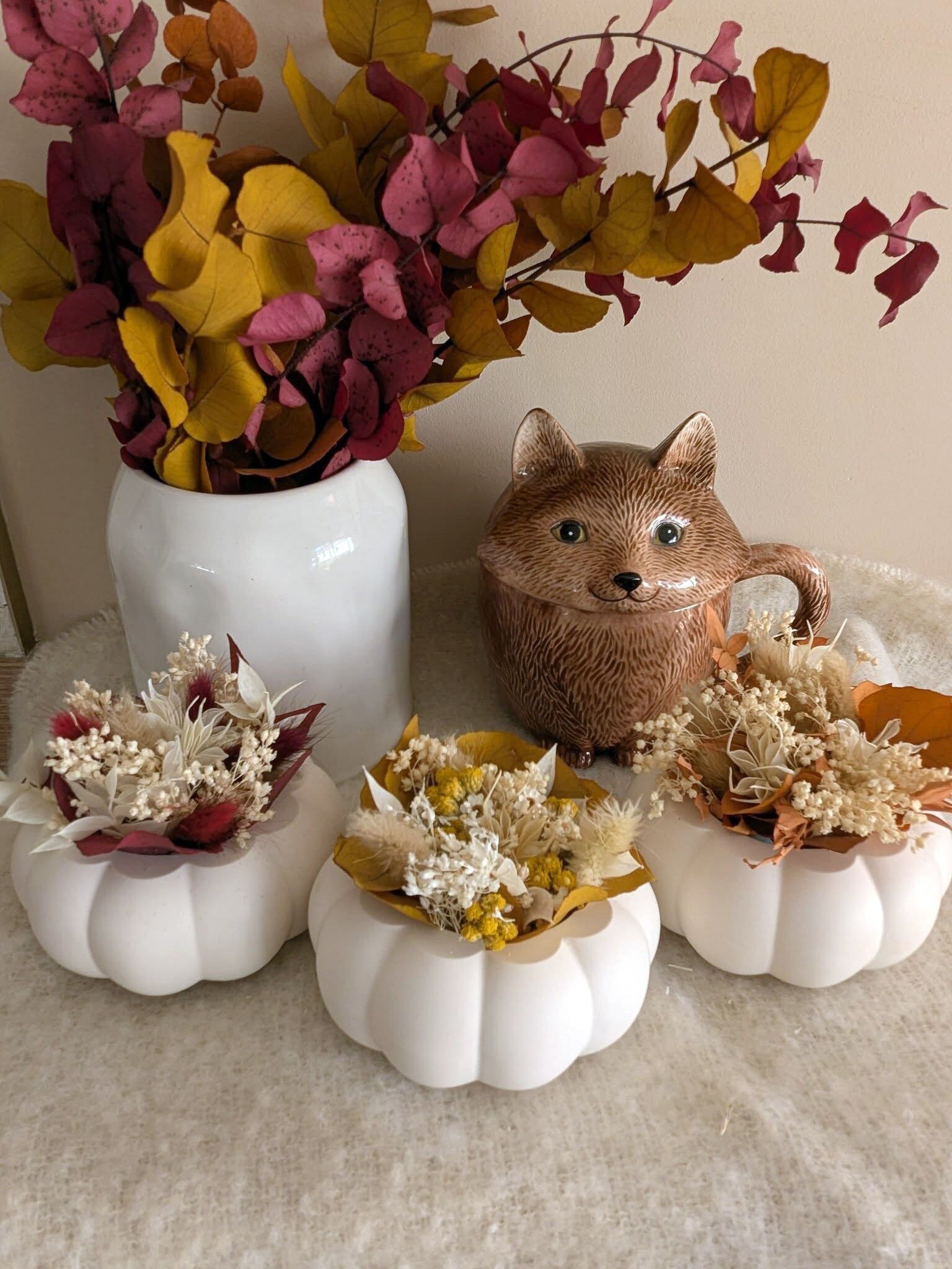 Zucca bianca in Jesmonite + fiori secchi