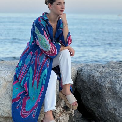 Embroidered cotton shirt dress