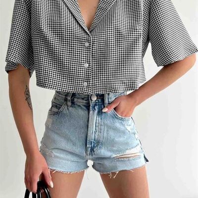 Black and white gingham blouse