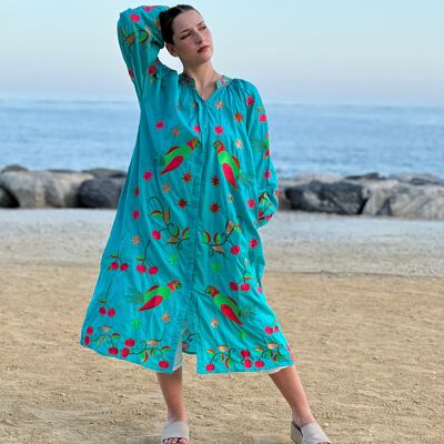 Parrot soft cotton embroidered dress