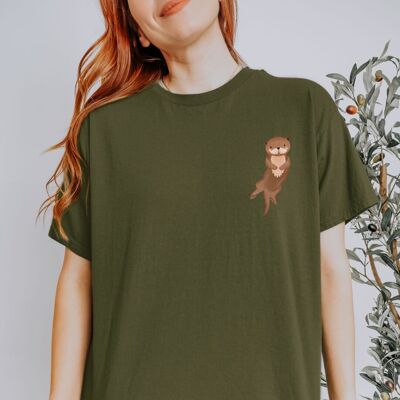 T-shirt Loutre en coton biologique, motif animal de la forêt, mignon, idéal pour les fans de loutres. Petit modèle
