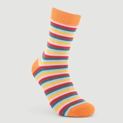 Chaussettes citrouilles à rayures multiples en coton biologique, commerce équitable