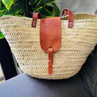 Bolso de paja marroquí hecho a mano – Cesta de mercado francesa (tamaño grande)