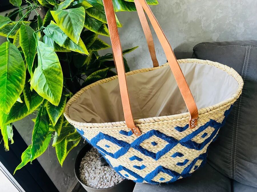 🧺 Handgefertigte Raffia-Tasche – Großer marokkanischer Korb (Crossbody/French Market Style)