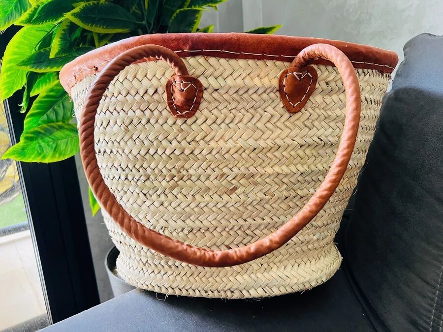 👜 Handgefertigte Strohtasche mit veganem Leder – French Market Basket (XL-Größe)