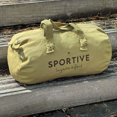 Sac Polochon "Sportive toujours à fond" vert olive