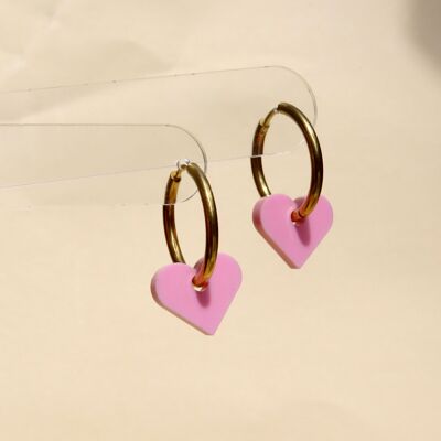 Boucles d'oreilles créoles Dopamine Love Heart - rose