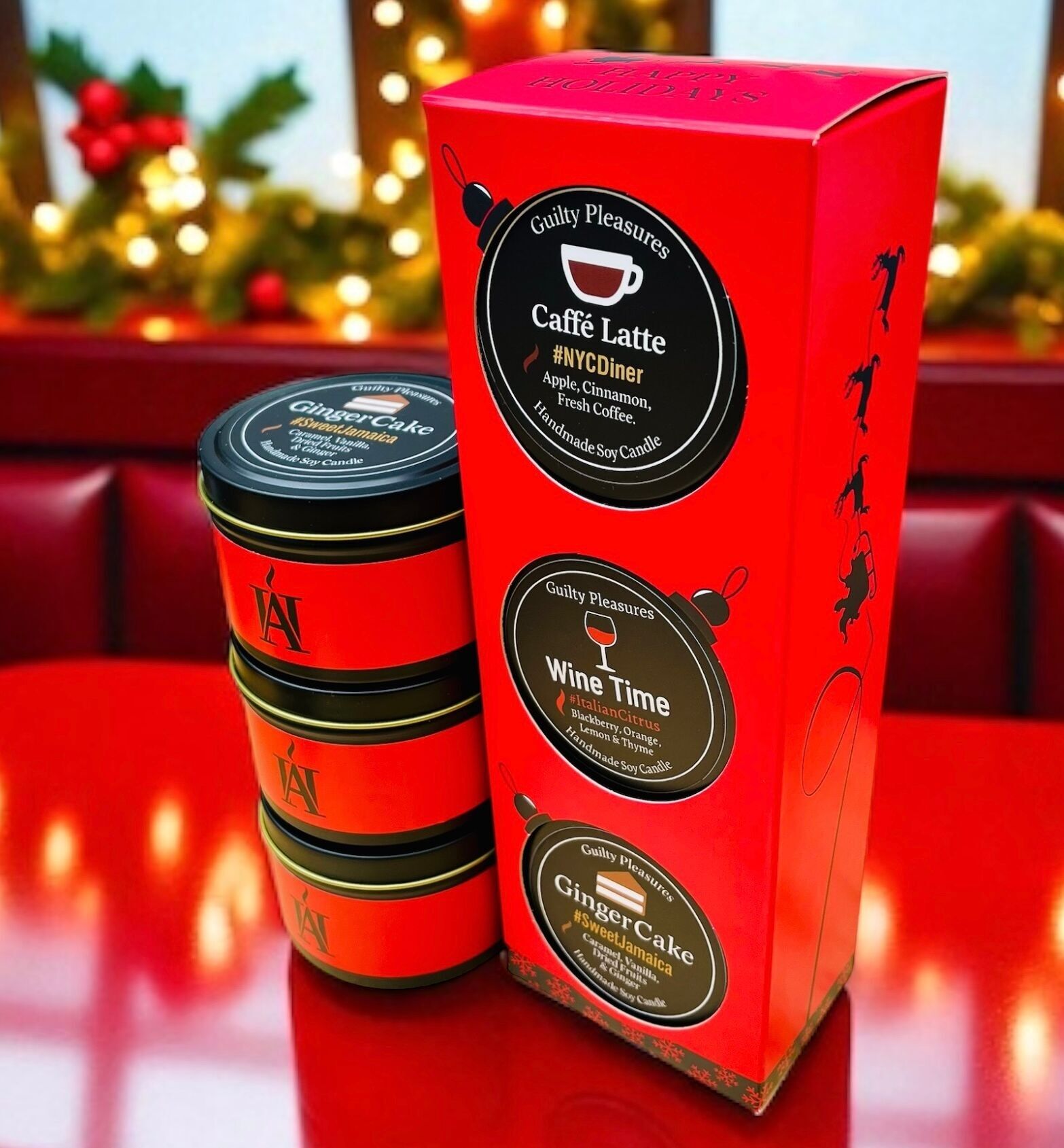 Christmas Candle Gift Set - 3 Luxury Soy Wax Candles "Coffee, Cake & Wine Time" - Guilty Pleasures Collection by AromaHolidy UK