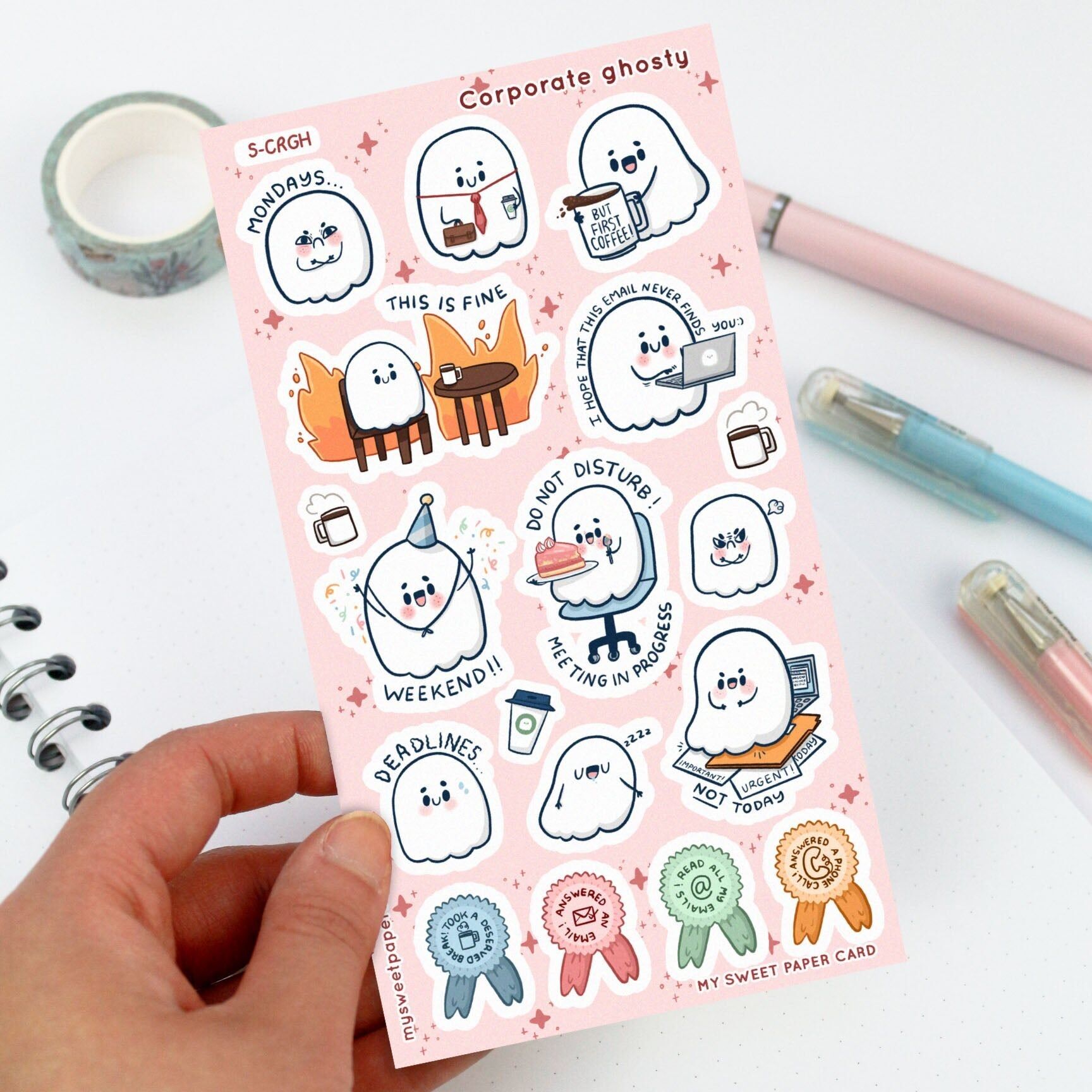 Ghosty al lavoro | foglio di adesivi | journaling | adesivi per bullet journal