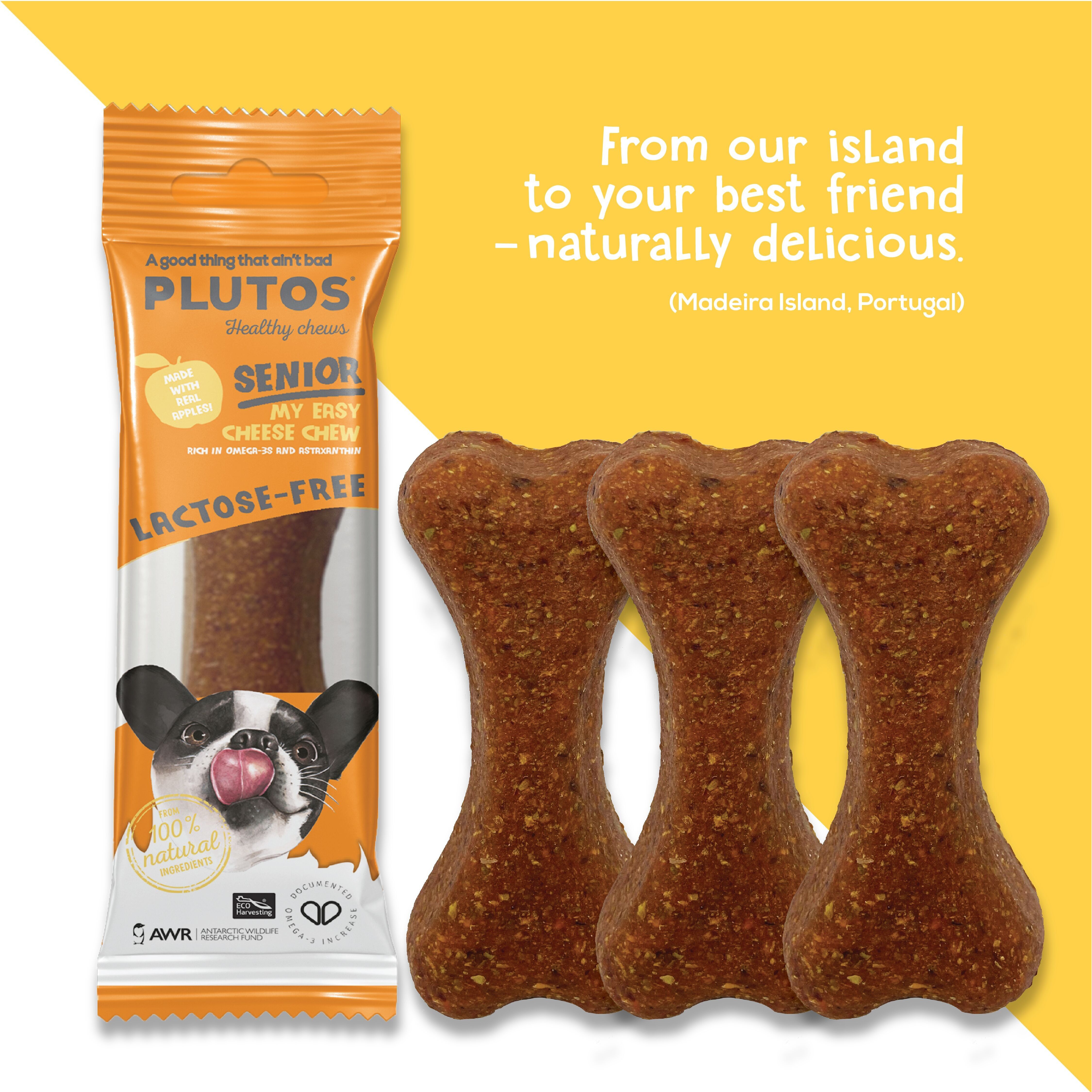 Masticativo dentale per cani anziani, PLUTOS - Formaggio e salmone - MEDIO