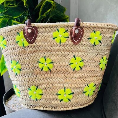 👜 Handmade Moroccan Straw Bag – French Market Basket with Long Flat Vegan Leather Handles