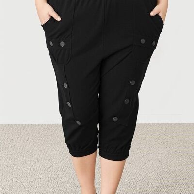 Pantalones capri de talla grande con botones negros (B192)
