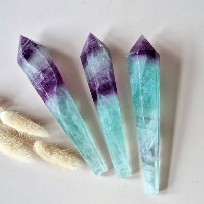 Scettro/bacchetta in fluorite verde/blu con pietra preziosa/15 cm