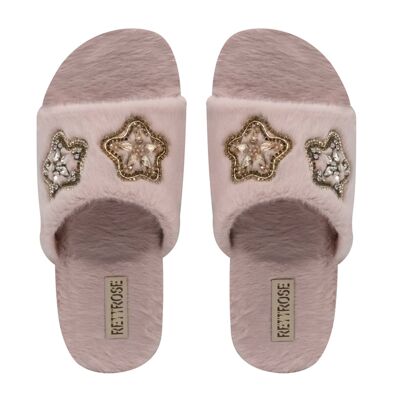 Bailey Pink, pantofole da donna in pelliccia sintetica di lusso, comode e decorate con strass