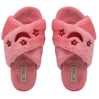 Pantofola fatta a mano di lusso Isabel Pink in peluche con strass
