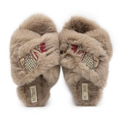 Pantofola di lusso Valentina in peluche con strass fatta a mano