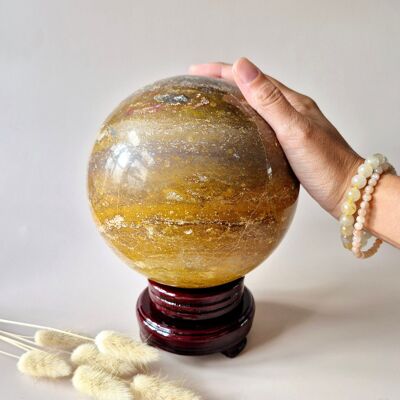 Boule de cristal de jaspe océanique jaune XXL – Guérison profonde, ancrage et abondance 140 mm 4 369 g