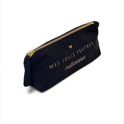 Small Pencil Case - Black - My Pretty Multicolored Felt-Tip Pens