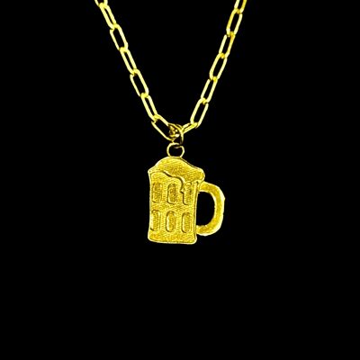 Collier Chope à Bière - Breloque Unique - Or