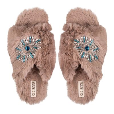 Pantofola di lusso in peluche con strass Hannah Mink fatta a mano