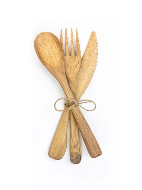 Lot de 30 sets de 3 couverts réutilisables en bambou