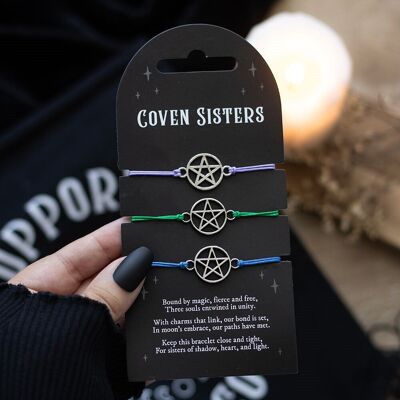 Conjunto de 3 pulseras de pentagrama de Coven Sisters