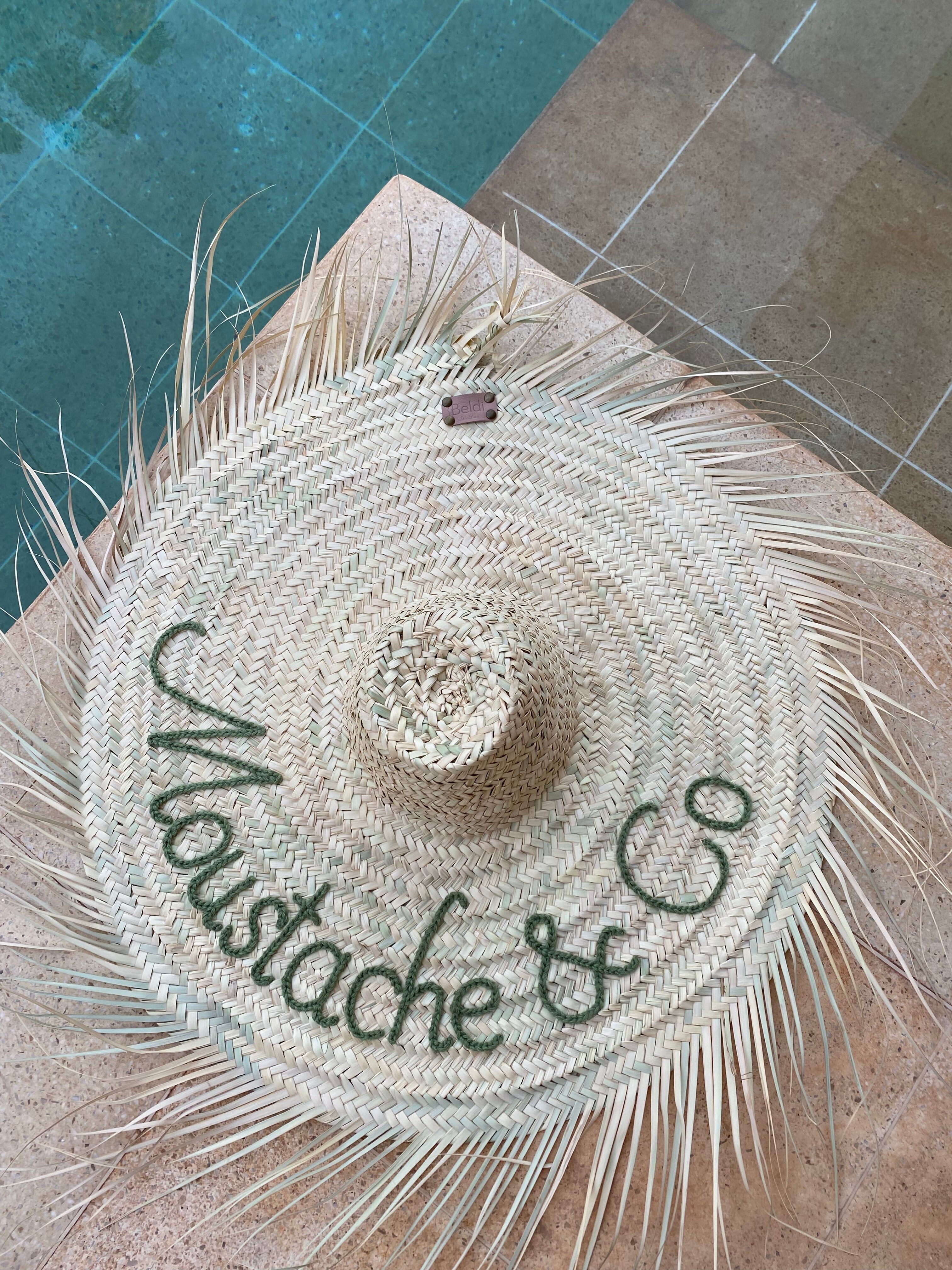 XXL Personalisierbarer marokkanischer Strohhut – Bestickte böhmische Wanddekoration