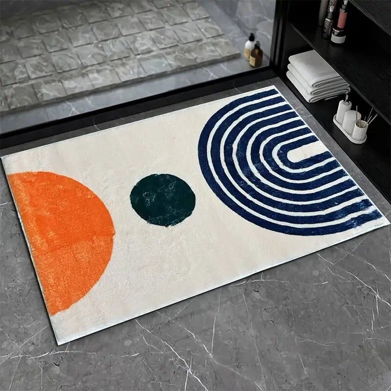 Tapis de bain géométrique : microfibre douce, antidérapant, lavable en machine